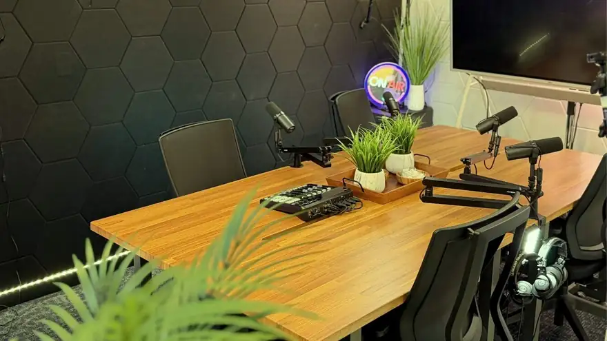 The recording room at Podcast Studio San Antonio