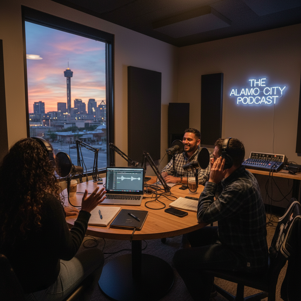 Podcast studio with microphones